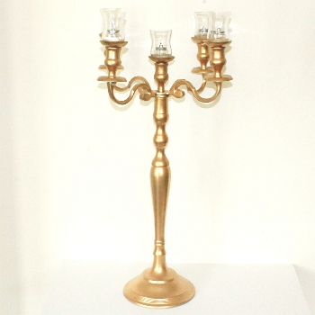 Gold Candelabra 33 inch tall with 5 glass votives # 110006
