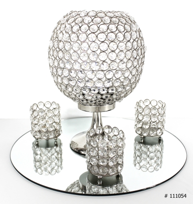 Crystal Ball centerpiece with 3 crystal votive holders # 111054 set