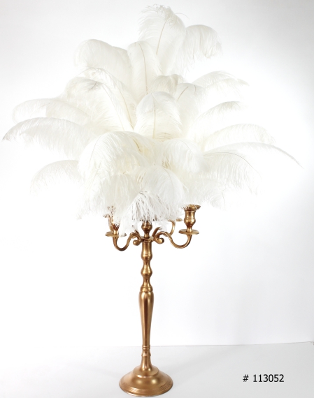 Ostrich Feather centerpiece 58 inch tall with gold candelabra # 113052