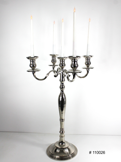 Silver Candelabra with 5 Led taper Candles total 38 Inch tall # 110026