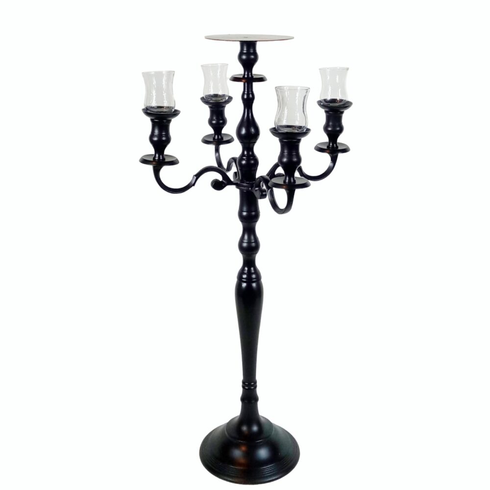 Black Candelabra with round top for flowers 38 inch tall # 110031