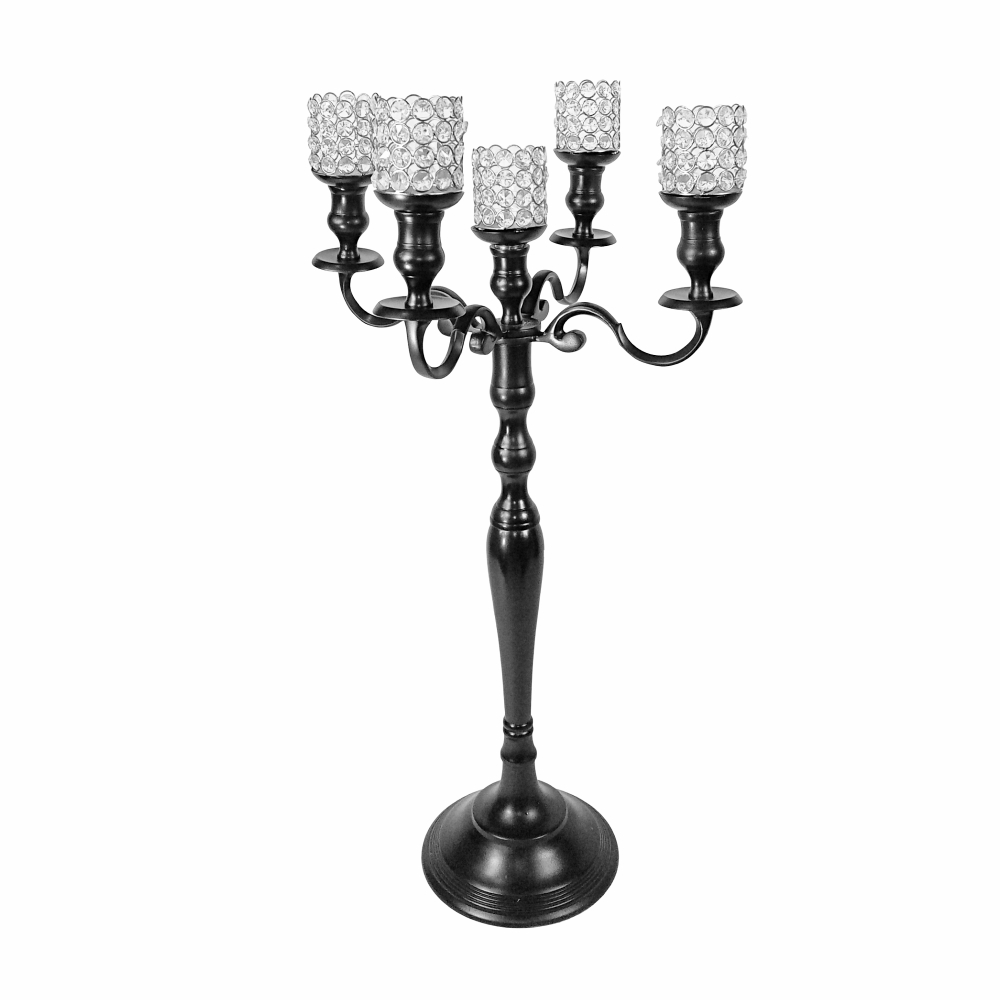 Black Candelabra 33 inch tall with 5 crystal votive holders # 110040