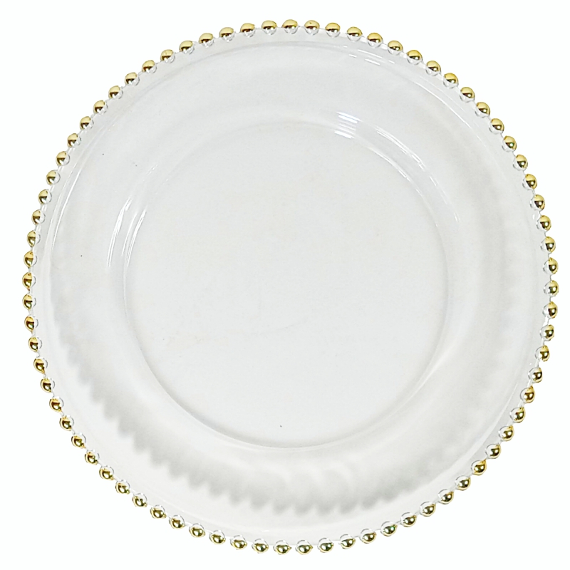 Glass charger plate with gold beads # 114006