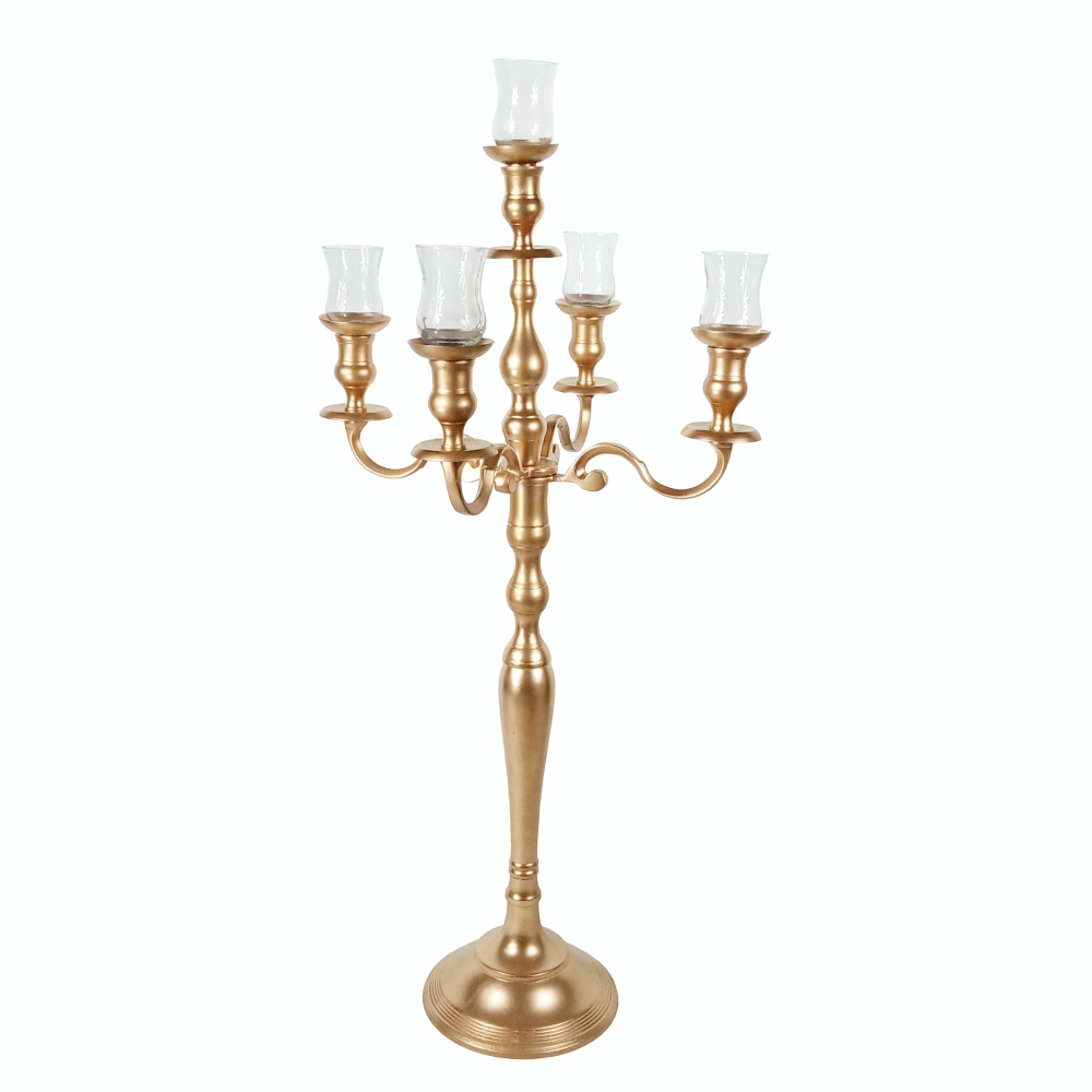 Gold Candelabra 38 inch tall with 5 glass votive holders # 110005
