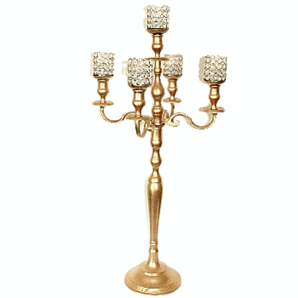 Gold Candelabra with 5 crystal votives # 110004 40 inch tall