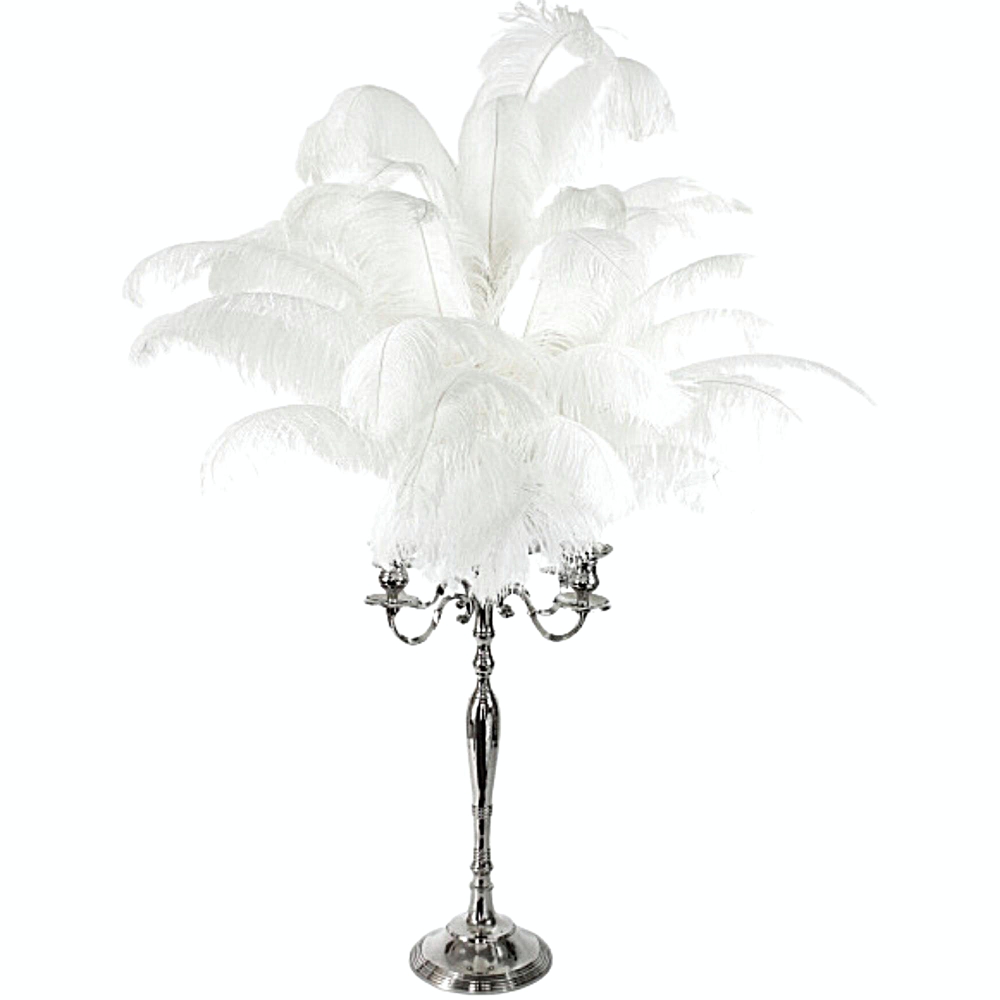 Ostrich Feather Centerpiece with Silver Candelabra # 113150 58 inch tall