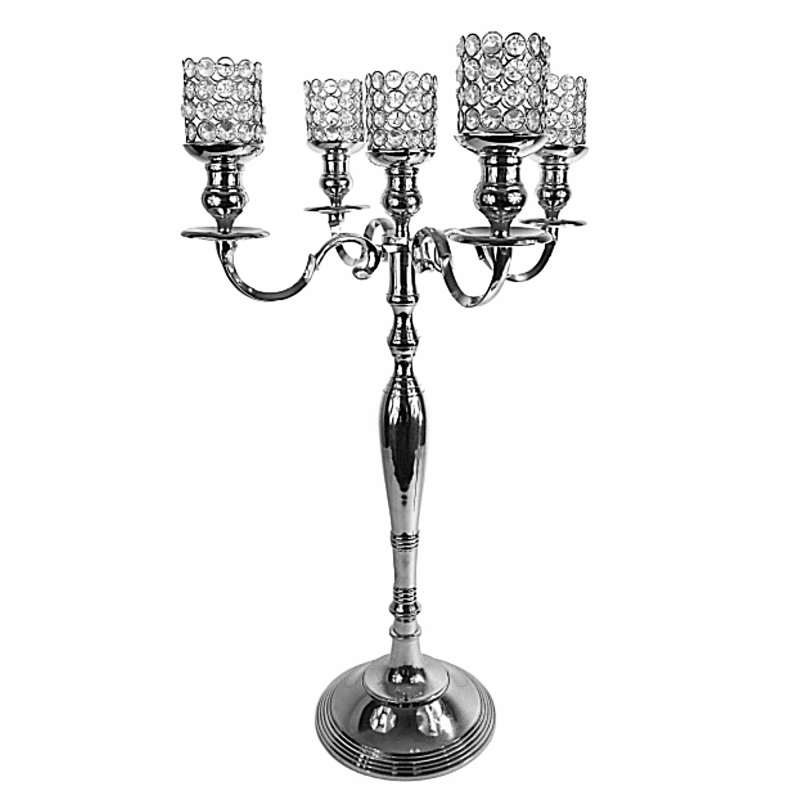 Silver Candelabra with 5 crystal votivesholders # 110024 33 inch tall