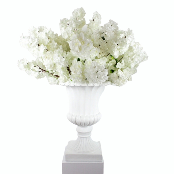 White Cherry Blossoms on a white Planter tall 45 inch tall # 1130852
