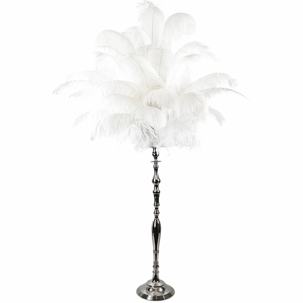 White Ostrich Feather Centerpiece on a silver stand 58 inch tall # 112101
