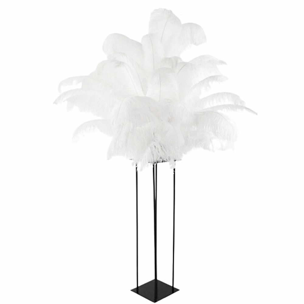 White Ostrich Feather Centerpieces on a Black Harlow Stand 58 inch tall # 112112