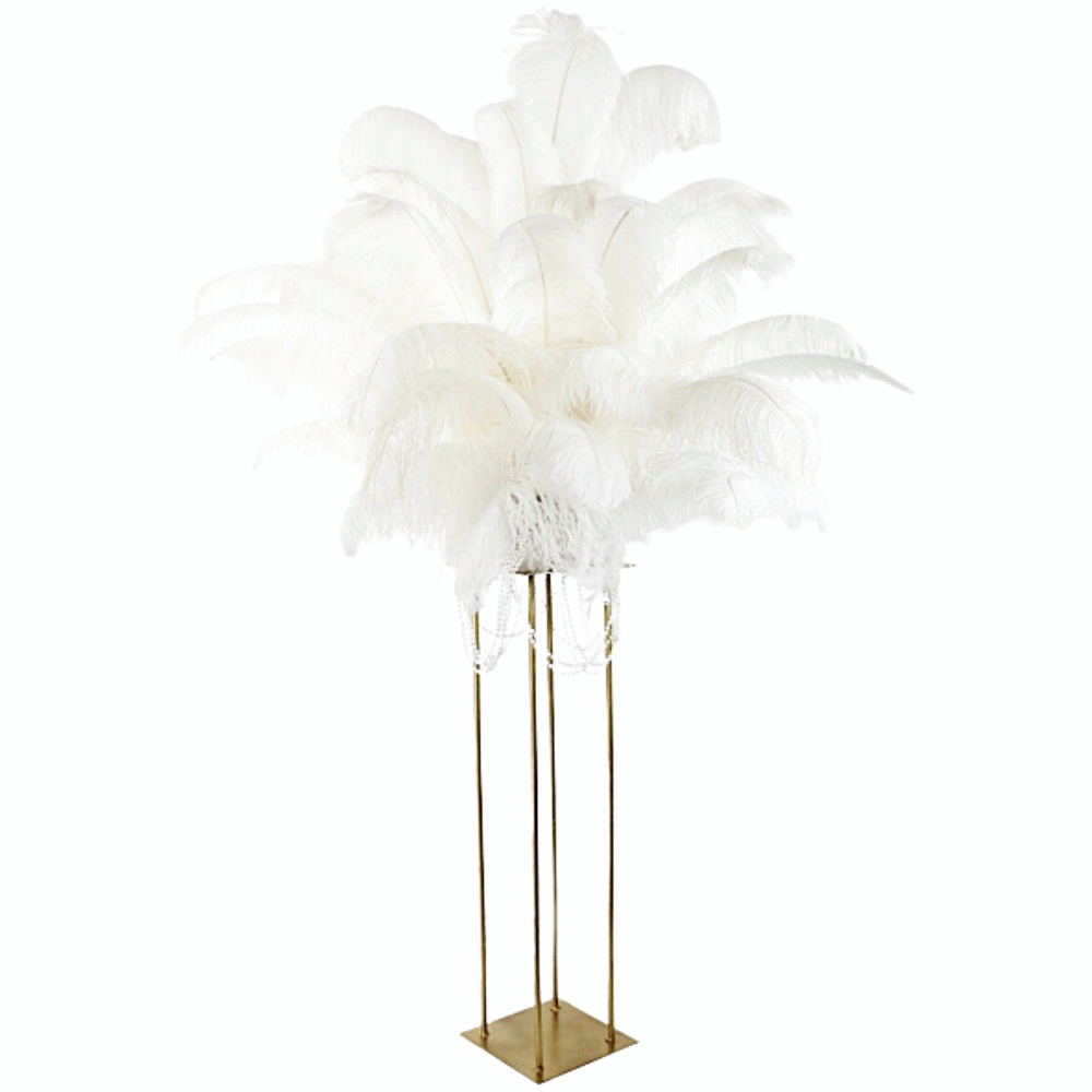 White Ostrich Feather Centerpiece on a Gold Harlow stand 55 inch tall # 112111