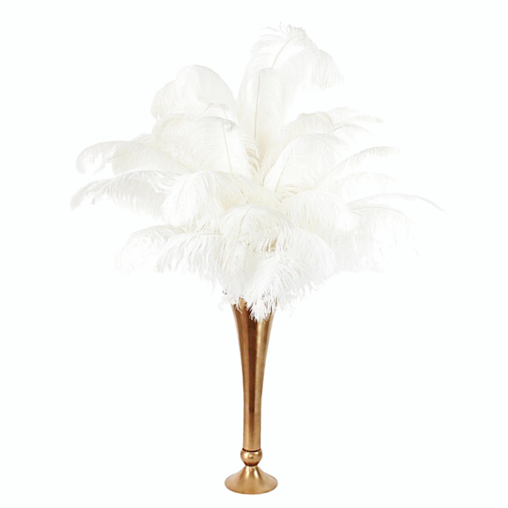 white Ostrich Feather Centerpiece on a gold Vase 55 inch tall # 112099