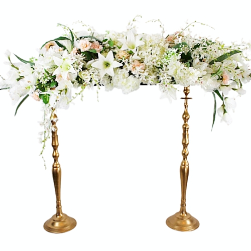 2 gold stands with large floral for family table