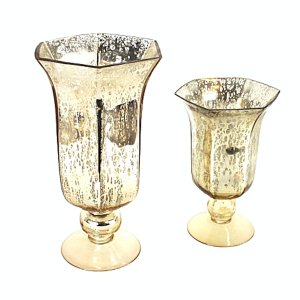 Glass lida vases set of 2 7x11 and 6x8 # 115003 mercury gold