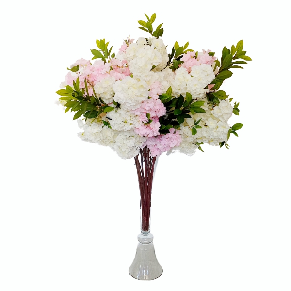 White and pink cherry blossoms with green leafs Silk Floral Centerpieces