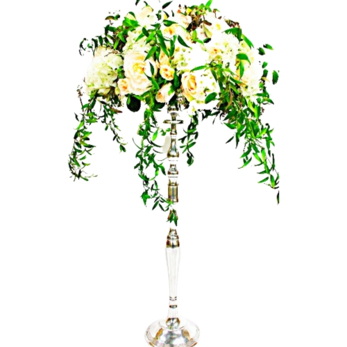 silver stand with floral sample