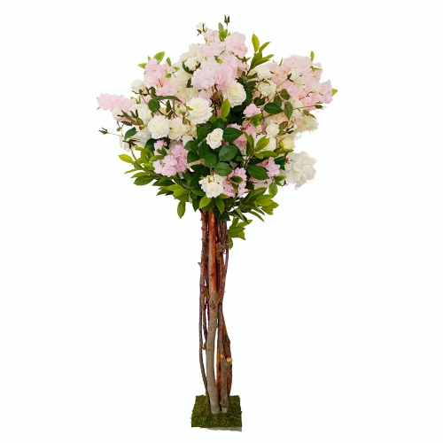 Silk Floral Centerpieces white and pink floral table top 60 inch tall and 33 inch round